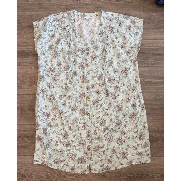 J Jill Love Linen Floral Print Button Front V Neck Midi Dress‎ Women 3X - Picture 2 of 7
